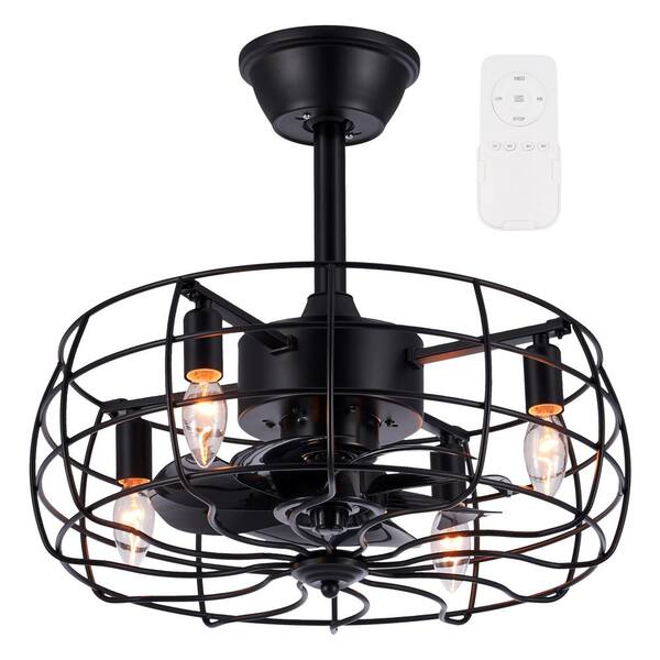 Merra 19 in. Indoor Black Fandelier Ceiling Fan with Open Cage Shade ...