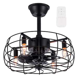 19 in. Indoor Black Fandelier Ceiling Fan with Open Cage Shade and Remote Control