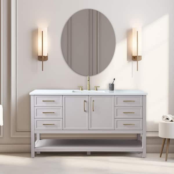 Arlo 60 in. W x 22 in. D x 34 in. H Bath Vanity in Taupe with Engineered Stone Top in Ariston White with White Sink