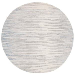 Abstract Ivory/Light Blue 6 ft. x 6 ft. Contemporary Striped Round Area Rug