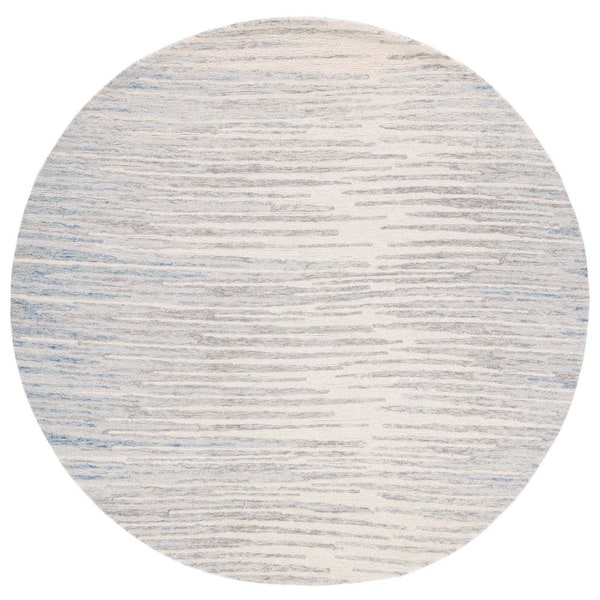 SAFAVIEH Abstract Ivory/Light Blue 6 ft. x 6 ft. Contemporary Striped Round Area Rug