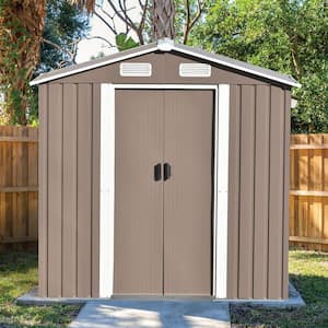 6 ft. W x 4 ft. D Brown Metal Bike Shed & Outdoor Storage Shed with Sliding Door(23.4 sq. ft.)Tool Shed for Garden Lawn