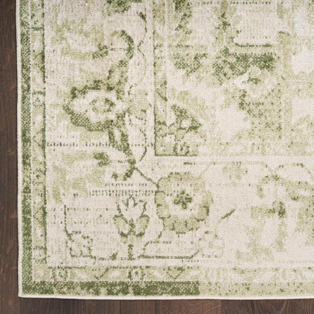 Ivory Green Synthetic Medallion 3'3" x 5' Machine Washable Area Rug