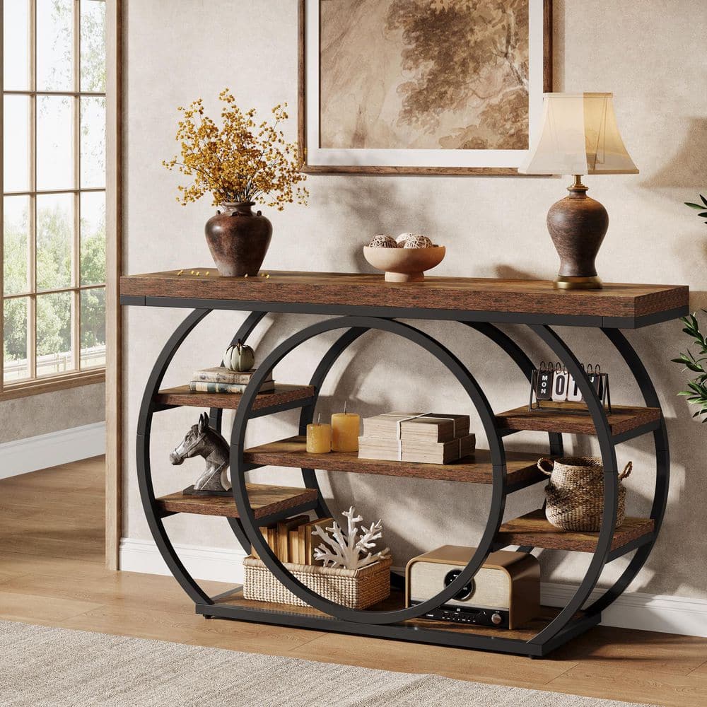 BYBLIGHT Turrella 47.24 in. Brown Rectangle Wood Console Table for ...