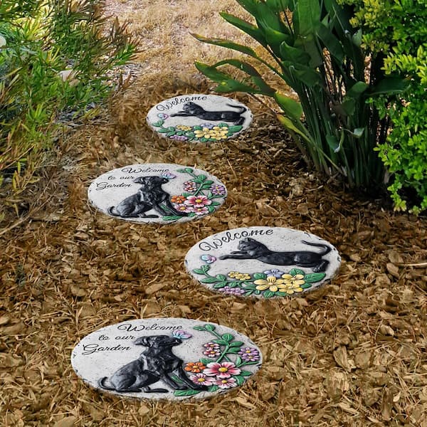 10 in. x 10 in. Cement Cat and Dog Textured Stepping Stones (Set of 2)