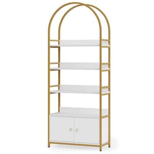 Earlimart 31.4 in Wide Gold White 4 Shelf Etagere Bookcase with Cabinet Door