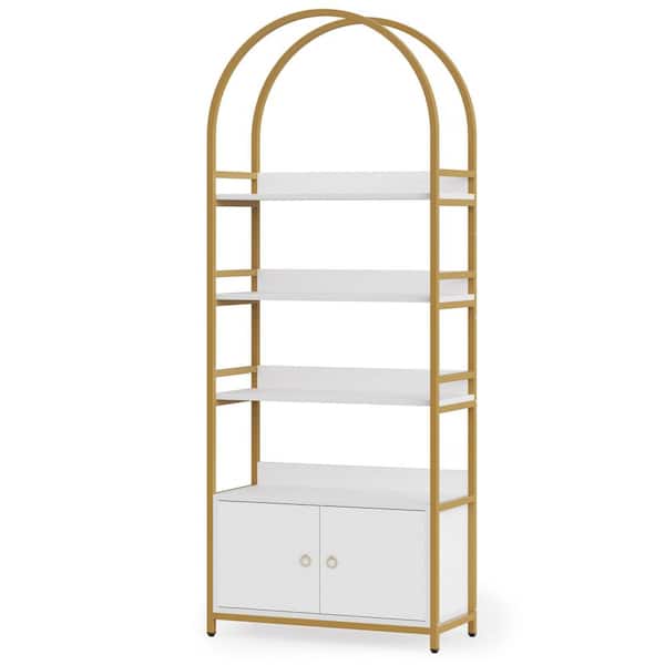 4-Tier Bookshelf with Cabinet, 75.9 Tall Etagere Bookcase with Door