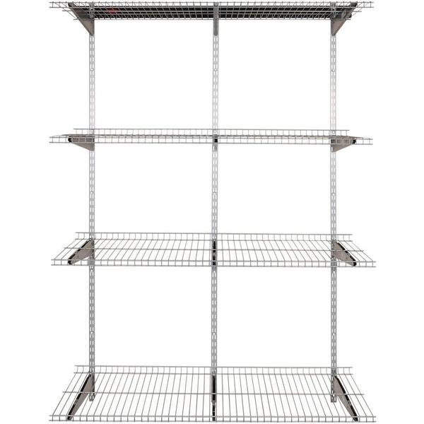 Rubbermaid FastTrack Garage 4-Shelf 16 in. x 48 in. Silver Metallic Wire Shelves with 47 in. Upright and Extension with Rail Kit