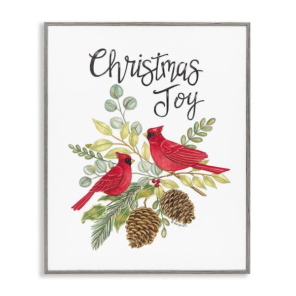 Stupell Industries Christmas Joy Cardinals by Deb Strain 1-Piece Framed Graphic Print Typography Poster Art Print 30 in. x 24 in.