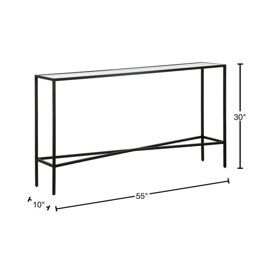 55" Blackened Bronze Metal and Glass Console Table