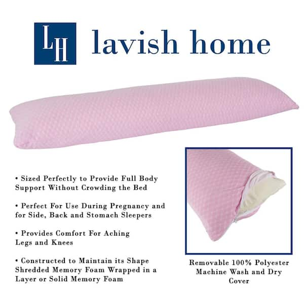 Pink Memory Foam Body Pillow Side Sleepers Aching Legs Knees Zippered Cover