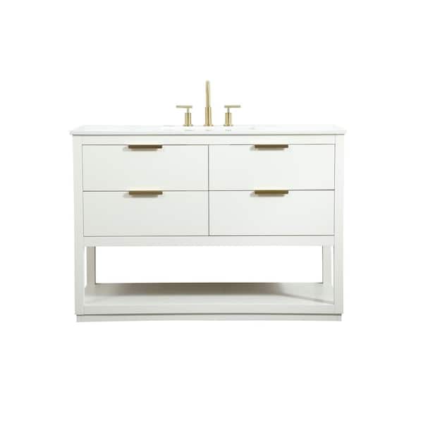 Unbranded Simply Living 48 in. W x 22 in. D x 34 in. H Bath Vanity in White with Calacatta White Engineered Marble Top