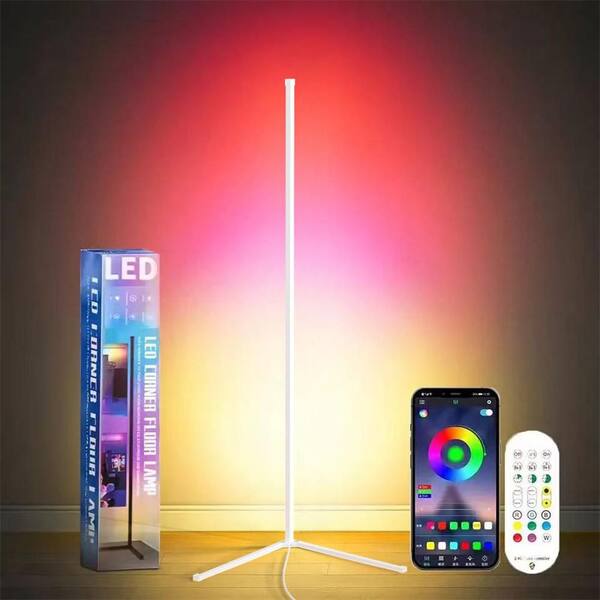 57 in. White L-Shaped Smart Dimmable Standard Floor Lamp for Living Room, RGB Bluetooth Corner Light 2 Pack
