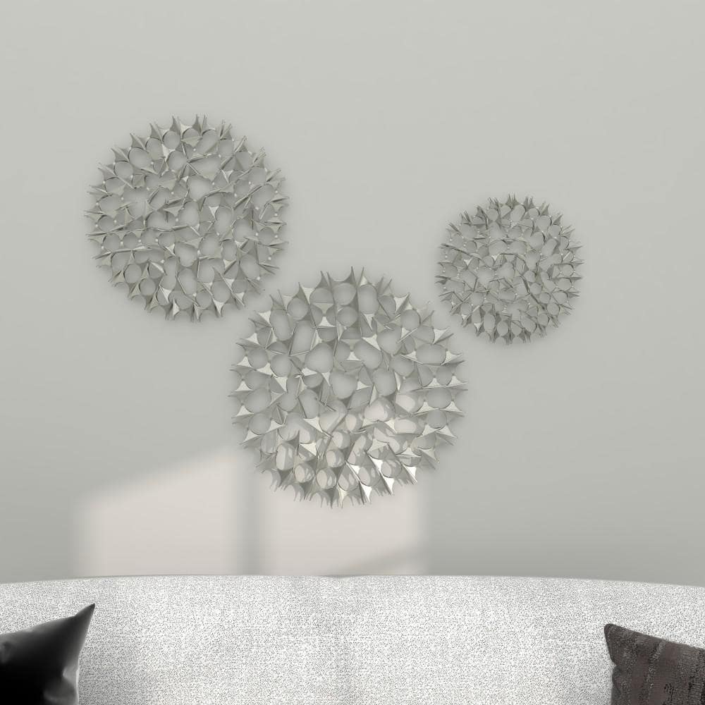 Set of 3 Silver Metal Starburst Wall Sculptures