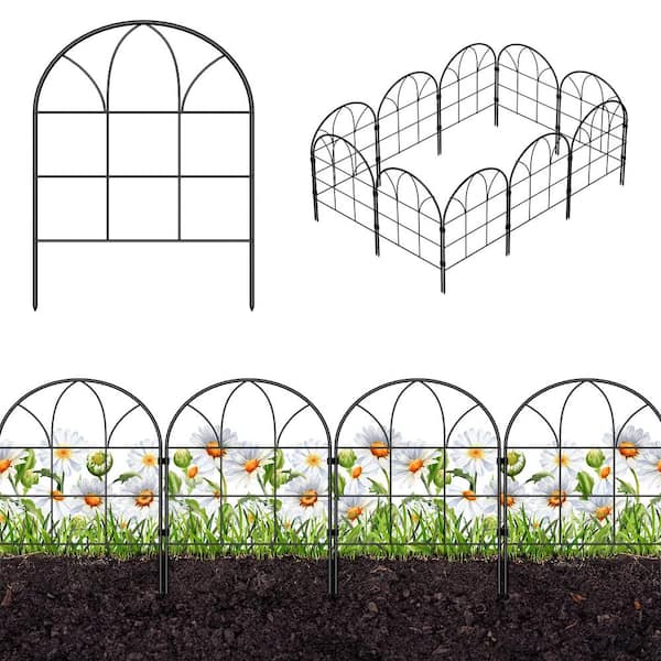 Oumilen 16.5 in. L x 12.6 in. W No-Dig Fence Decorative Garden Fence for Patio 6-Panel Model Rustproof Metal Fence (20-Pieces)