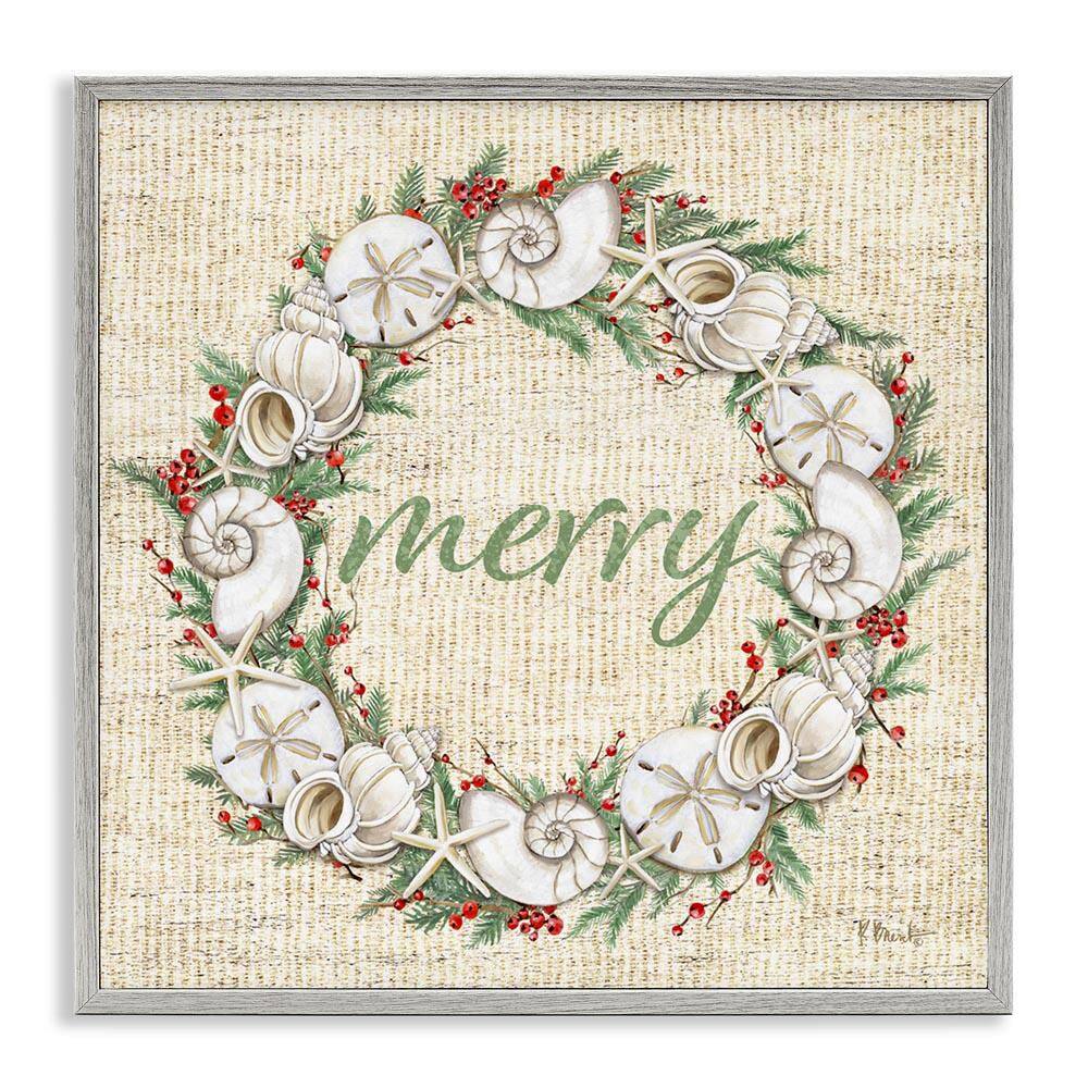 Shells and Holly Merry by Paul Brent Gray Framed Typography Giclee Art Print 24 in. x 24 in. price history on PriceWatchPro