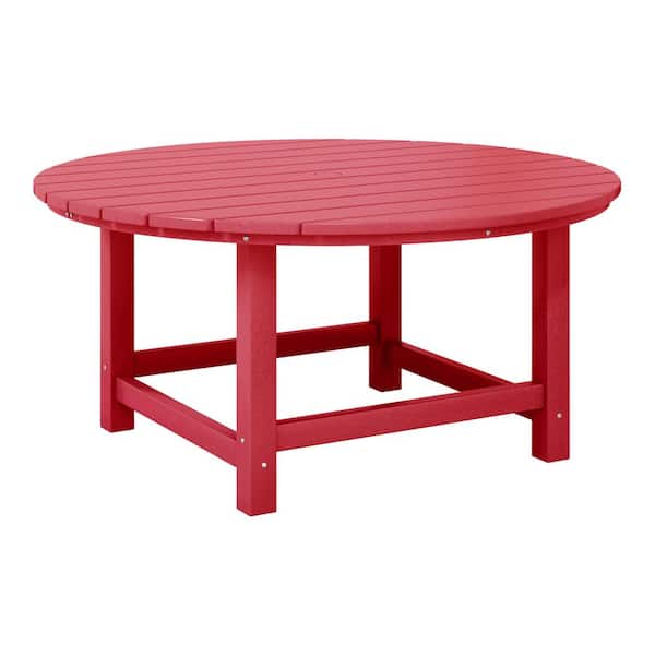 Laguna Outdoor Patio All Weather Fade Proof 38 in. Round HDPE Plastic Conversation Coffee Table in Red