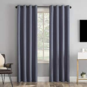 Tyrell 50"W x 96"L Navy Blue Tonal Texture Draft Shield Fleece Insulated 100% Blackout Grommet Curtain Panel