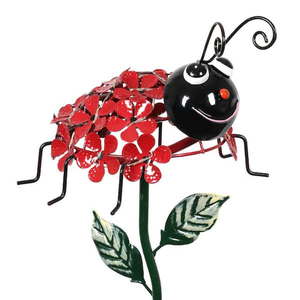 Exhart Solar Ladybug 2.18 ft. Red Metal Garden Stake