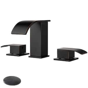 8 in. Widespread Double-Handle Waterfall Spout Bathroom Vessel Sink Faucet with Drain Kit Included in Oil Rubbed Bronze