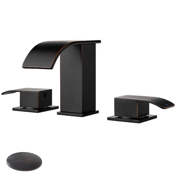 GAGALIFE 8 in. Widespread Double-Handle Waterfall Spout Bathroom Vessel Sink Faucet with Drain Kit Included in Oil Rubbed Bronze