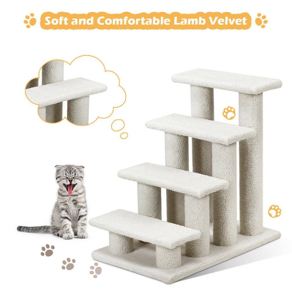 24'' Beige Faux Fleece 4-Step Cat Tree with Scratching Posts
