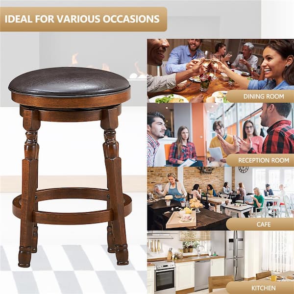 24 in. Walnut Swivel Bar Stool with Leather Padded