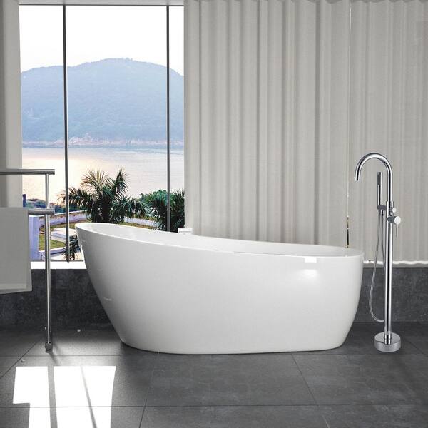 Maincraft Freestanding 63 in. Contemporary Design Acrylic Flatbottom SPA Tub Bathtub in White