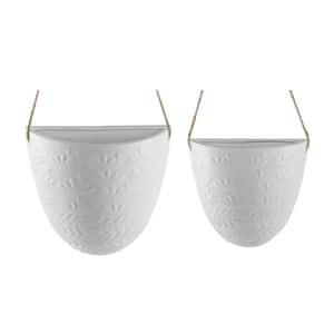 7.75 in. and 5.75 in. Matte White Wreath Ceramic Haning Wall Pocket Planter(Set of 2)