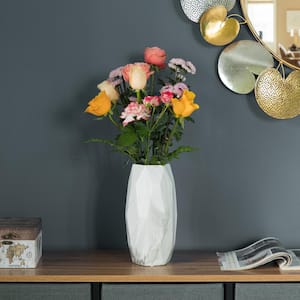 9 in. Contemporary Ceramic Marble Look Design Table Vase Geometric Flower Holder Decor