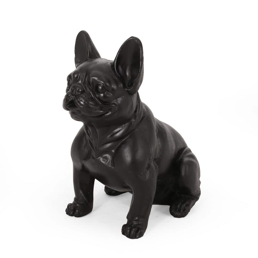 Matte Black Cast Stone French Bulldog Outdoor Garden Statue
