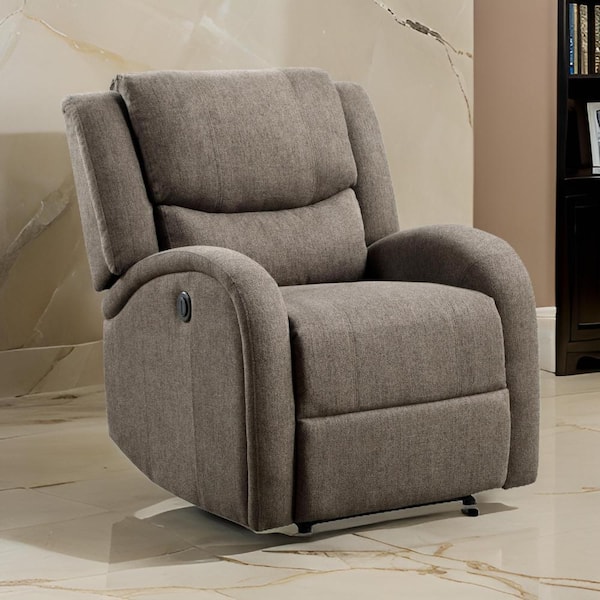 Benjara Brown Chenille Power Standard Recliner