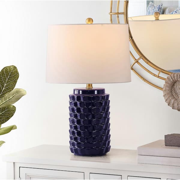 SAFAVIEH Weldon 22.5 in. Navy Table Lamp with White Shade