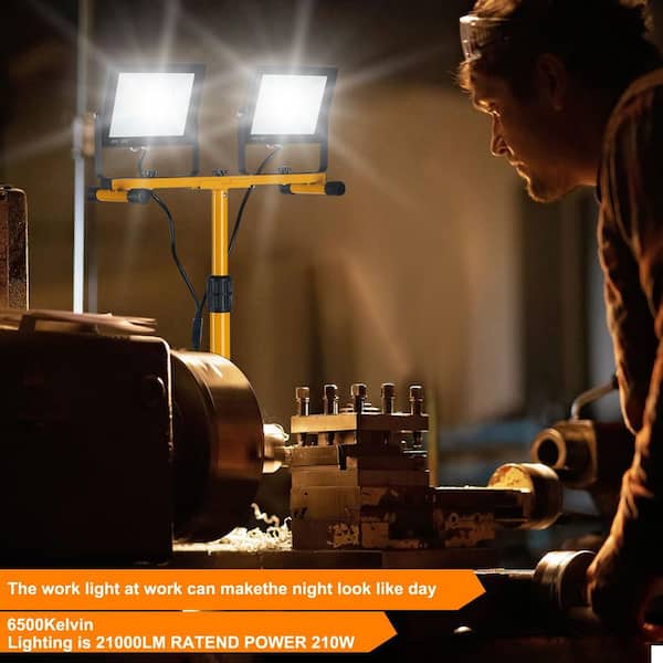 120V LED Work Light 21,000 Lumen with Tripod Stand, Dual Adjustable Heads, 6500K, Corded for Jobsite and Garage
