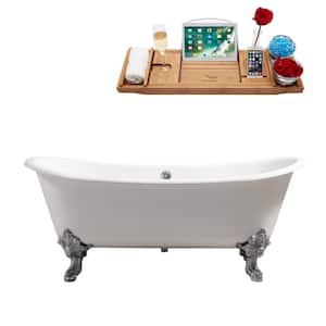 72 in. Cast Iron Clawfoot Non-Whirlpool Bathtub in Glossy White with Polished Chrome Drain And Polished Chrome Clawfeet