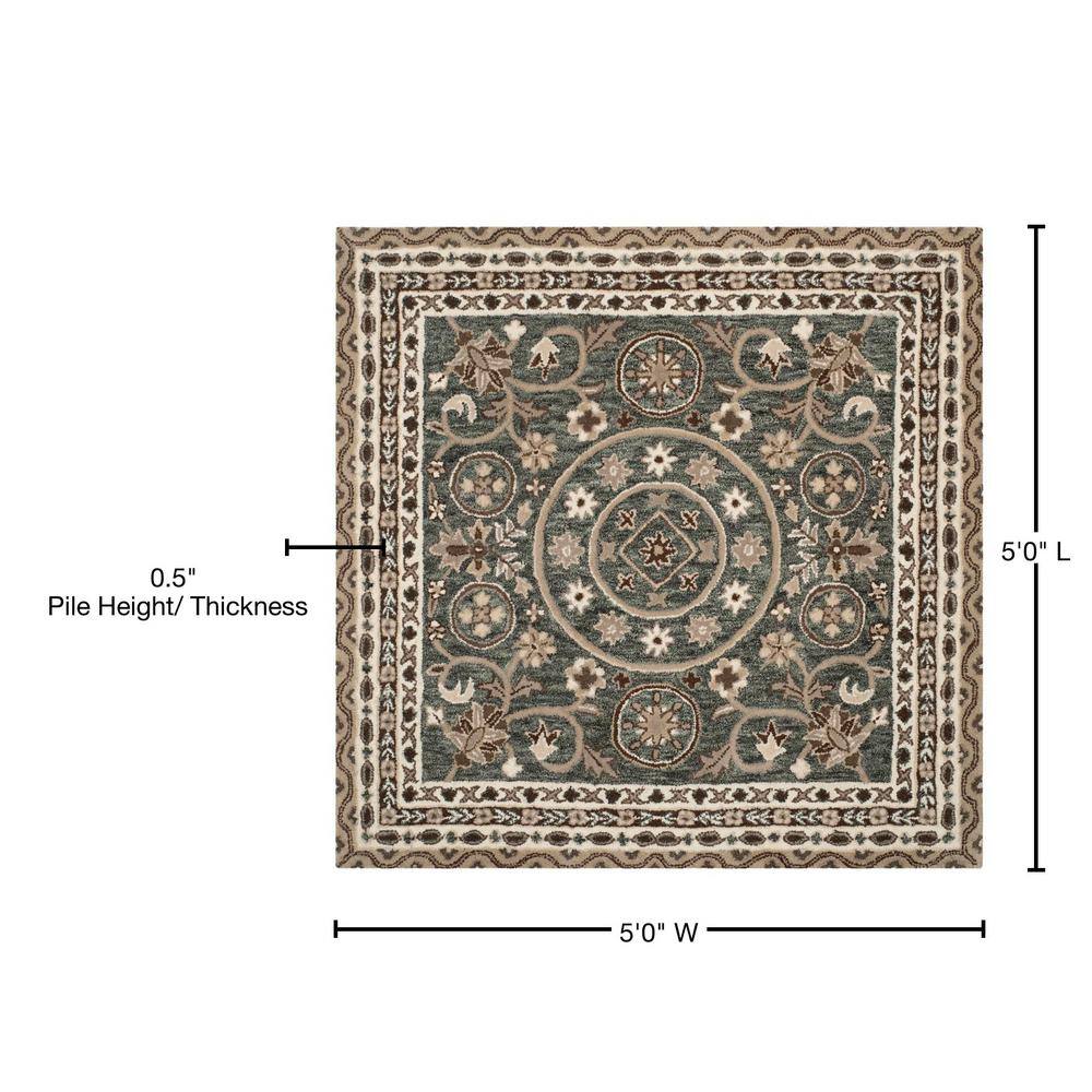 Handmade Gray Wool 5' x 5' Tufted Square Rug