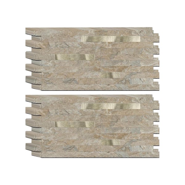 Sandstone with Metal Gold Look 20 in. x 10 in. PVC Peel and Stick Backsplash Tile 20-Pack 5.9 in. Height