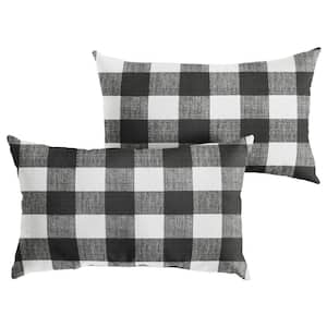 Black Buffalo Plaid Rectangular Outdoor Knife Edge Lumbar Pillows (2-Pack)