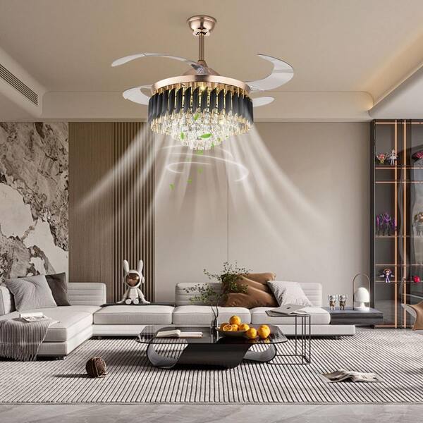 OUKANING 36 in. Indoor Gold Modern Crystal Retractable