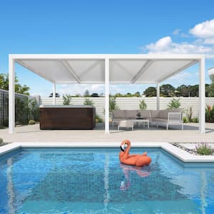 12 ft. x 20 ft. White Aluminum Frame Outdoor Patio Louvered Pergola Gazebo with Adjustable Sunshade Rainproof Roof