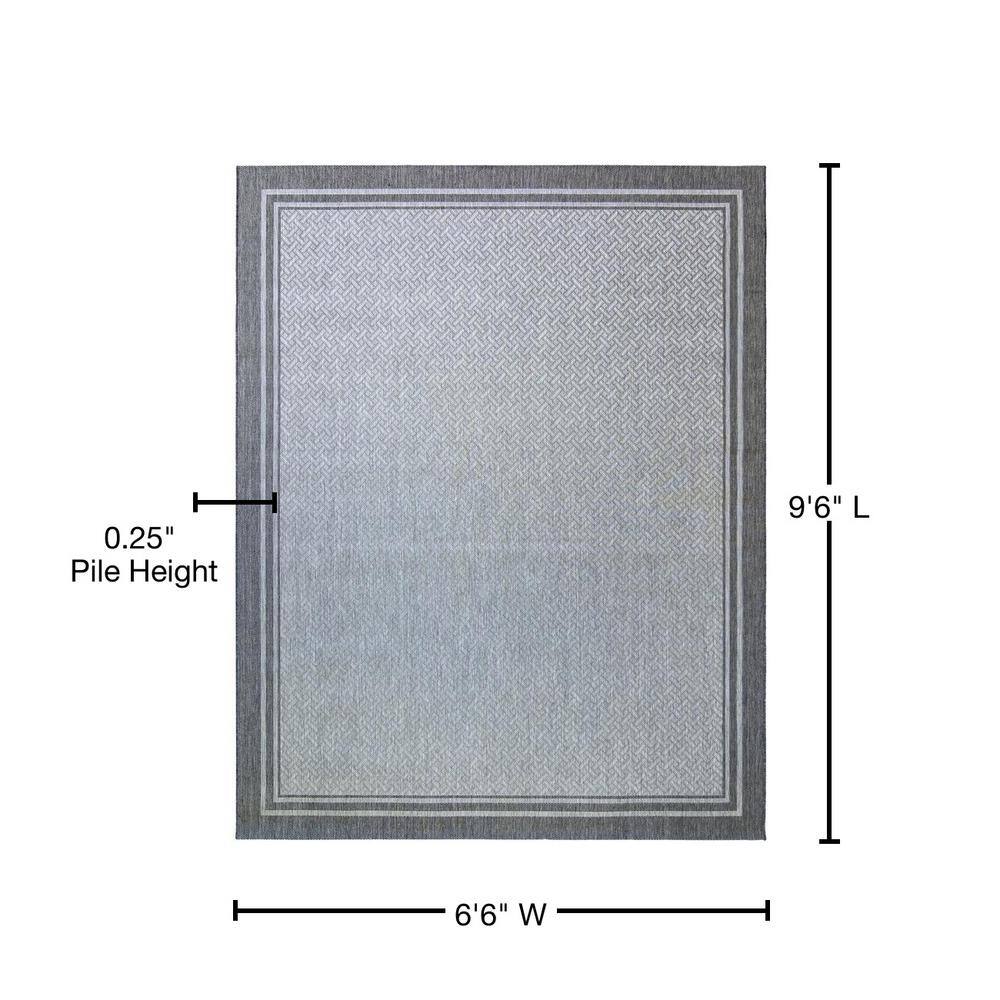 Ash Steel 6'6"x9'6" Synthetic Rectangular Easy-Care Outdoor Rug