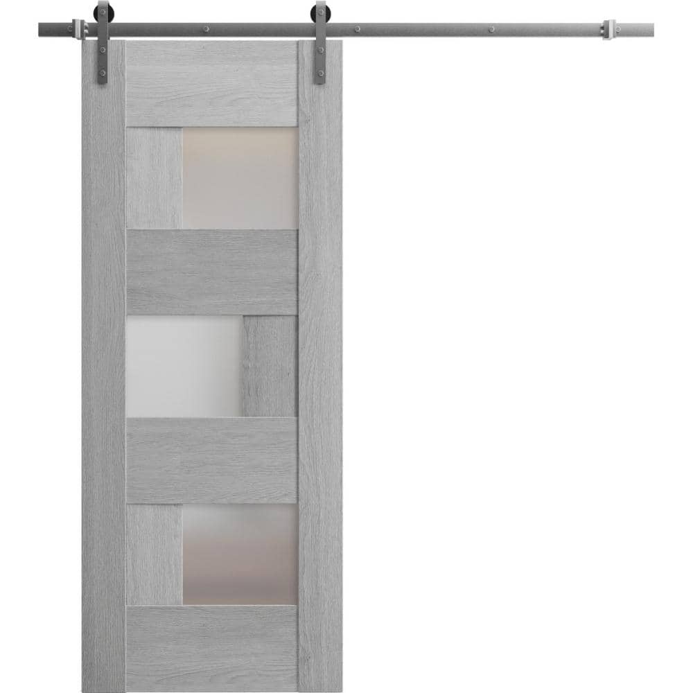 Assembly Required 18 in. x 96 in. 1-Panel Frosted Glass Light Grey Oak Wood Sliding Barn Door with Hardware Kit price history on PriceWatchPro
