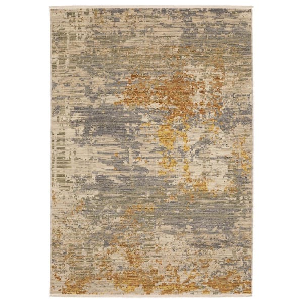 Solano Beige/Gold 10 ft. x 13 ft. Mottled Abstract Wool Nylon Blend Fringe-Edge Indoor Area Rug