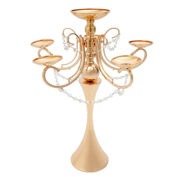Gold Metal Iron Acrylic Bead Decoration Candle Holder 27 in. H Wedding Dining Table Candlestick Holder