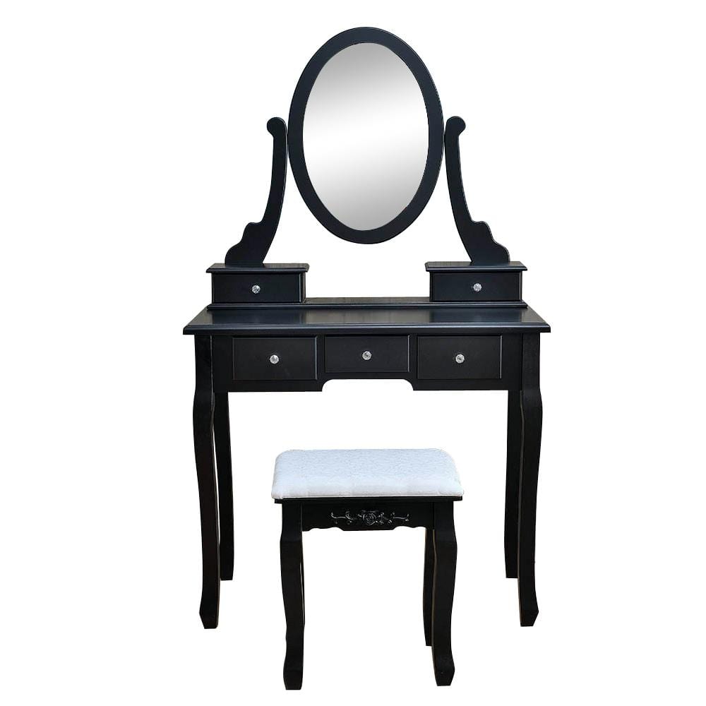 Outopee Single Mirror Black Vanity Makeup Table Set with 5Drawers (55.5 in. H x 31.5 in. W x 15