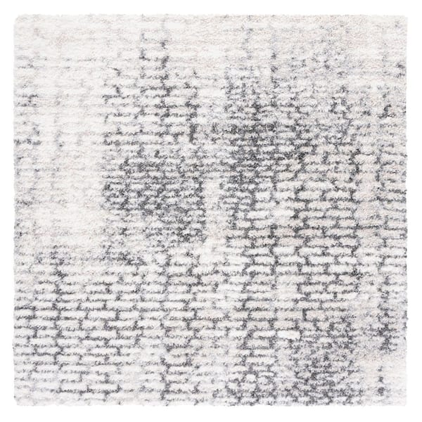 Berber Shag 7 ft. x 7 ft. Charcoal/Gray Geometric Monochrome Square Area Rug