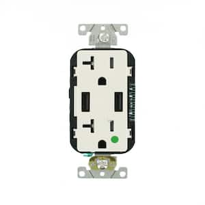 Decora 20 Amp Hospital Grade Tamper Resistant Duplex Outlet and 3.6 Amp USB Outlet, White