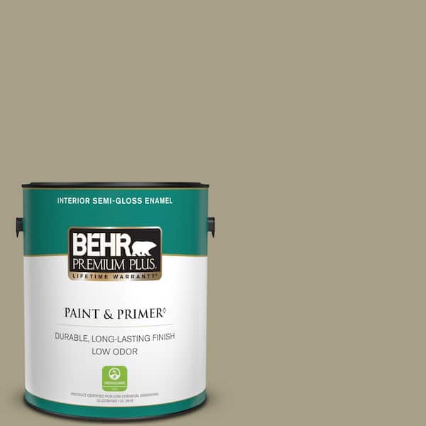 BEHR PREMIUM PLUS 1 gal. #N340-4 Tent Green Semi-Gloss Enamel Low Odor Interior Paint & Primer