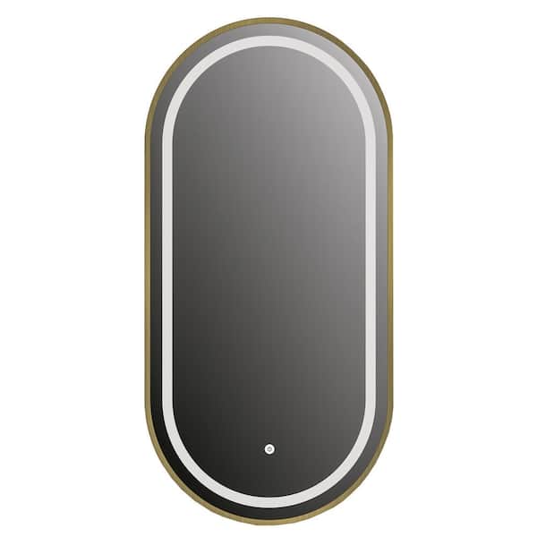 Deauville 18 in. W x 36 in. H Large Round Frameless LED Wall Mounted Bathroom Vanity Mirror in Gold