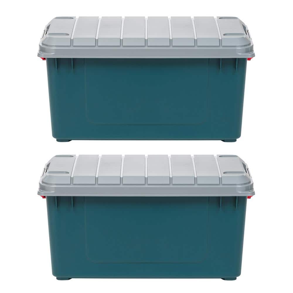 IRIS 79 Qt. Stackble Storage Tote with Heavy-duty Red Buckles and Gray Lid,  in Green, (2 Pack) 500071 - The Home Depot
